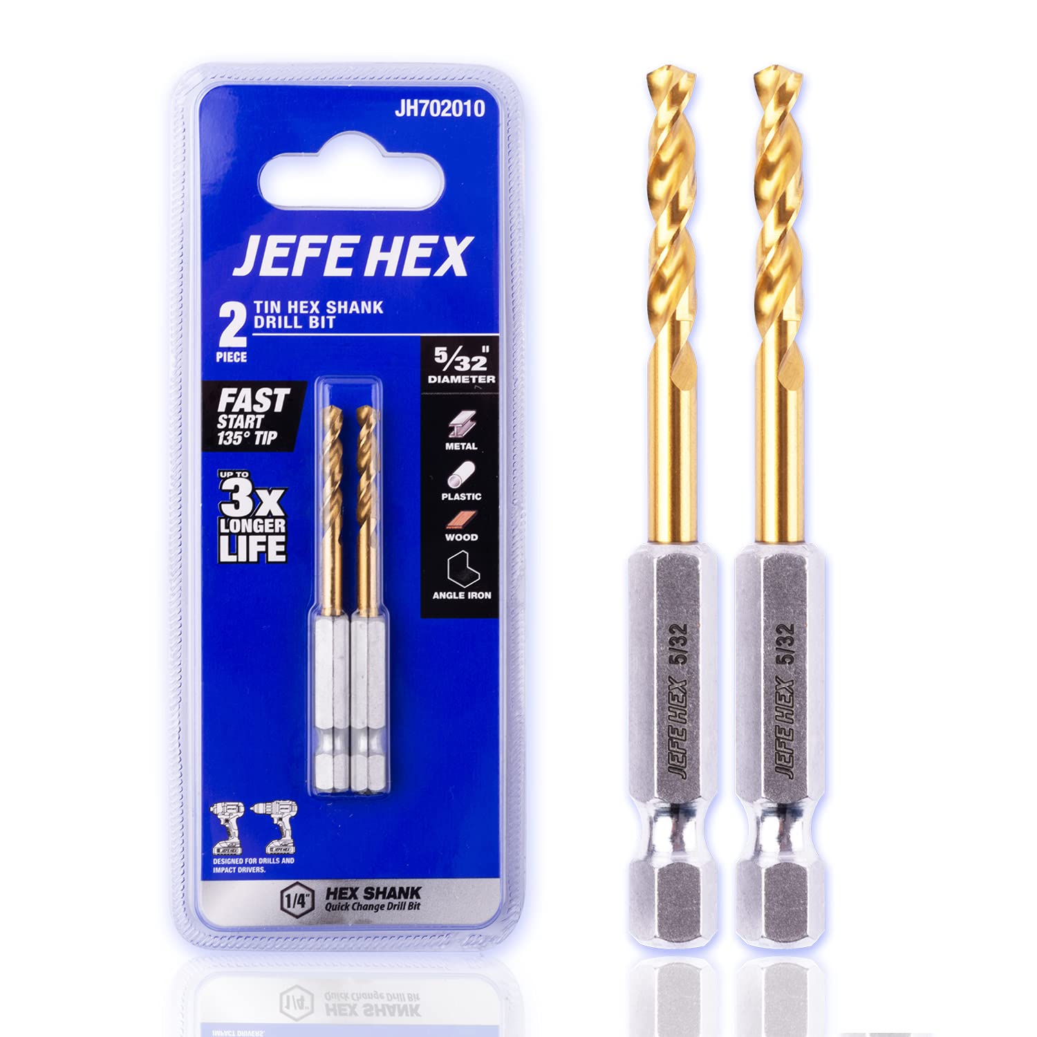 JEFE HEX 2-Piece 3/16" Twist Drill Bits HSS Hex Shank Drill Bit, Pack of 2, 135 Degree Easy Cut Split Point for Drilling in Steel, Copper, Aluminum, Zinc Alloy, Wood, Plastic, Quick Change Design.: Tools & Home Improvement