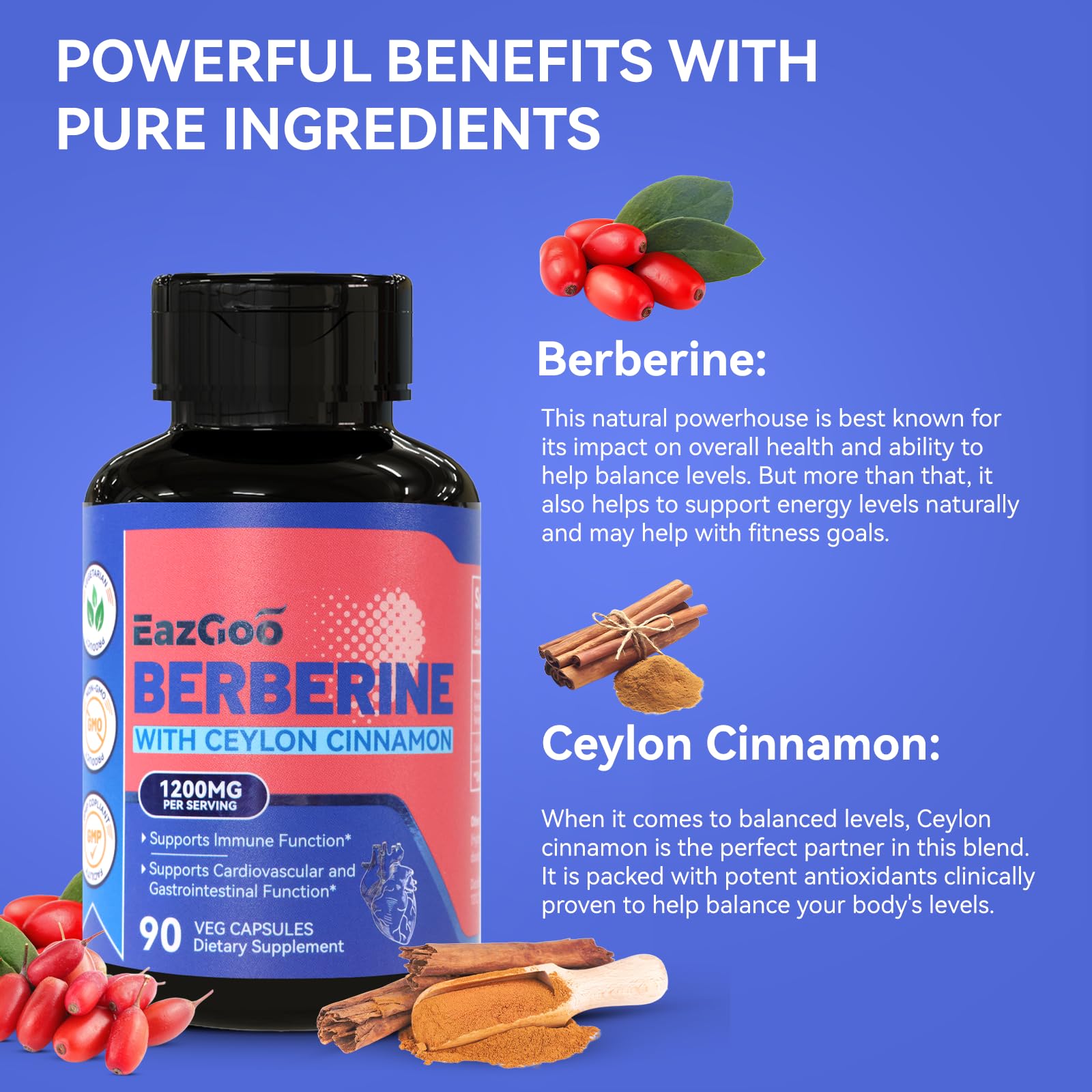 Premium Berberine Supplement with Ceylon Cinnamon,90 Vegan Capsules — Amazon image 5