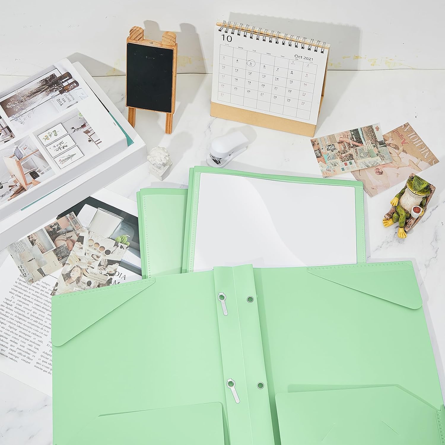 Henoyso 72 Pcs Plastic Folder with Clear Front Pocket and 3 Prong Plastic Folders with Card Slot Pocket Folders with Prongs for School Office (Light Green) image 3