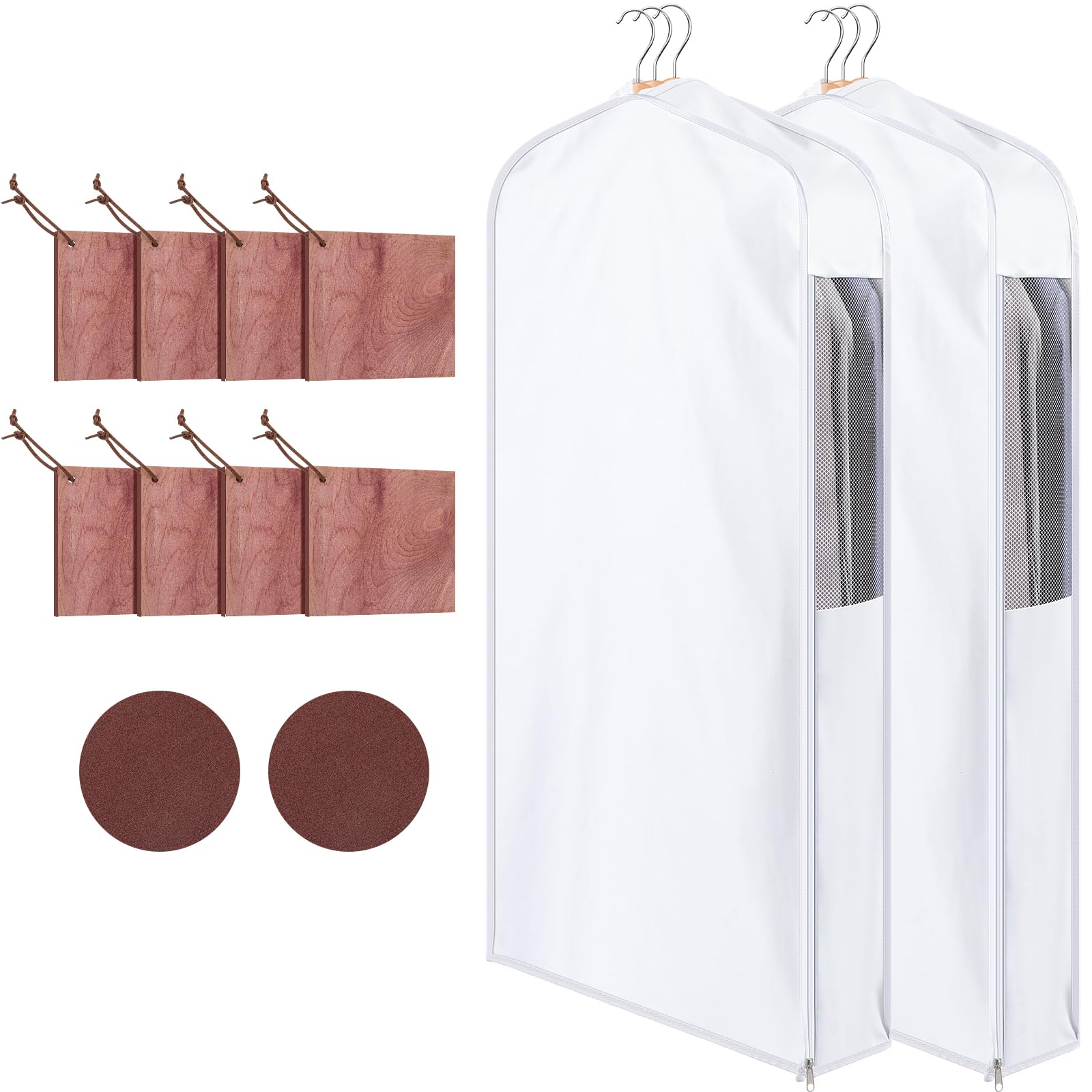 Cotton Garment Bags with 8 Cedar Blocks, 2 Sets, 40 x 24 x 6 in, White