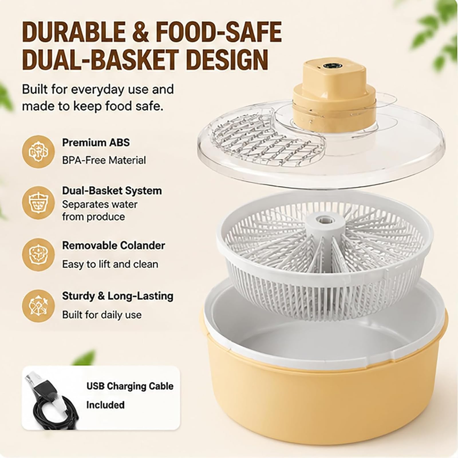Centrifuga elettrica per Lavatrice per Frutta, Lavaggio e centrifuga a 360° | 12 testine e base antiscivolo, ciotola per la pulizia di frutta e verdura, per insalata di lattuga(white)