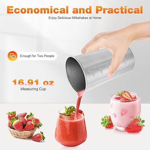 Miniatura 5 de Mezclador eléctrico de bebidas, mezclador retro y espumador de leche, taza de acero inoxidable de 17.7 fl oz, 2 velocidades (16,000-22,000 RPM),