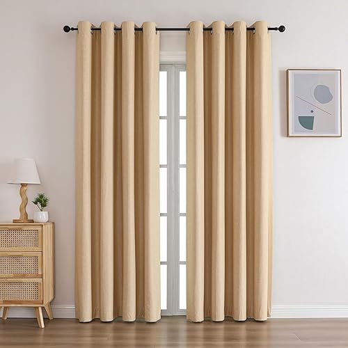 Miniatura 13 de Cortinas opacas de 84 pulgadas de largo, juego de 2 paneles, cortinas largas con aislamiento térmico, cortinas con ojales para oscurecimiento de