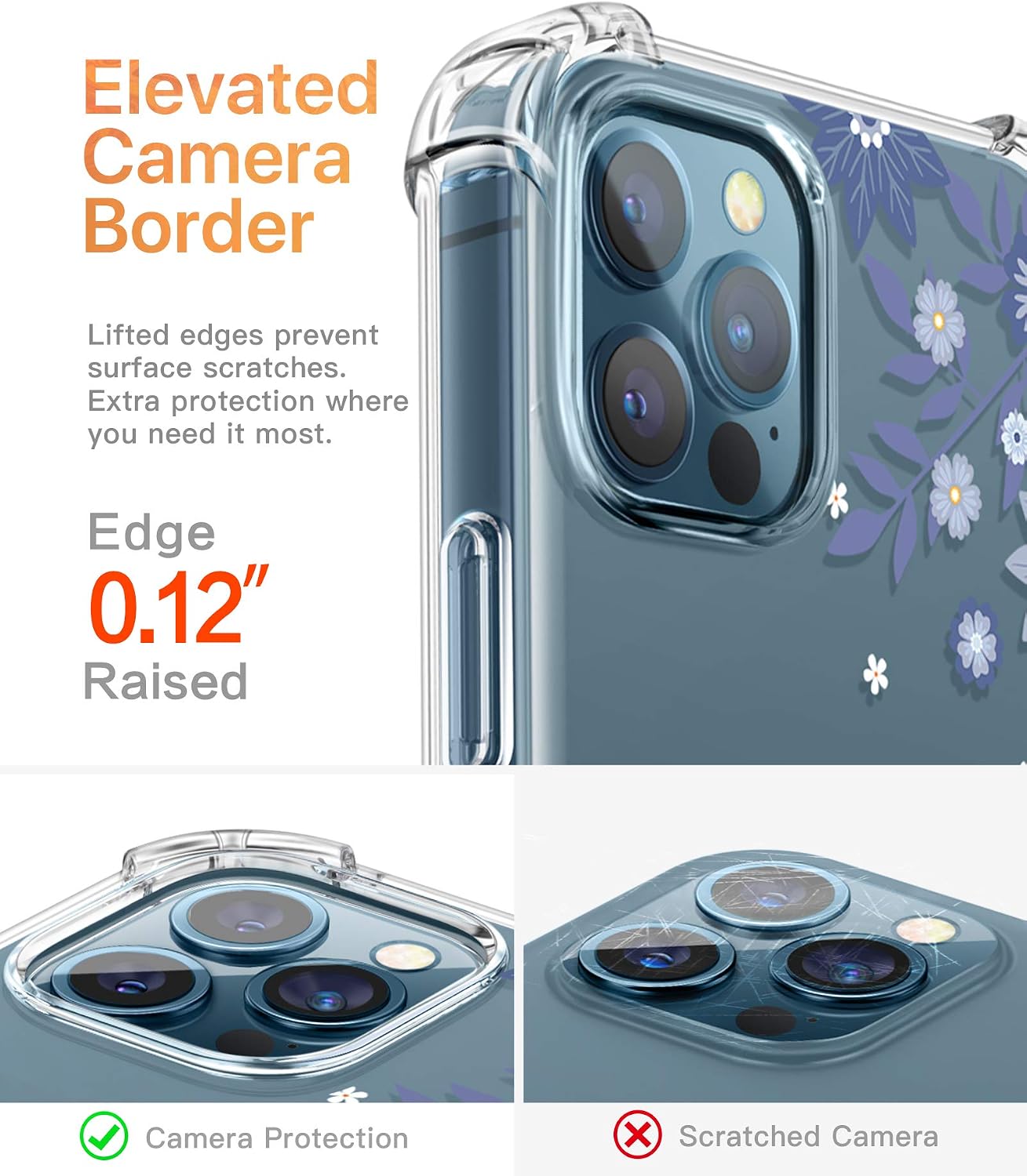 GVIEWIN Floden Lite Case Compatible with iPhone 12 Pro Max 6.7 Inch 2020, Clear Floral Women Thin Soft TPU Shockproof Protective Cover Flowers Design Case (Clematis/Blue)
