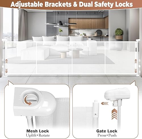 Miniatura 4 de Puerta retráctil para bebés de 200.1 pulgadas, extra ancha, puerta retráctil de 41 pulgadas de alto para escaleras, puertas, cubiertas, puerta de