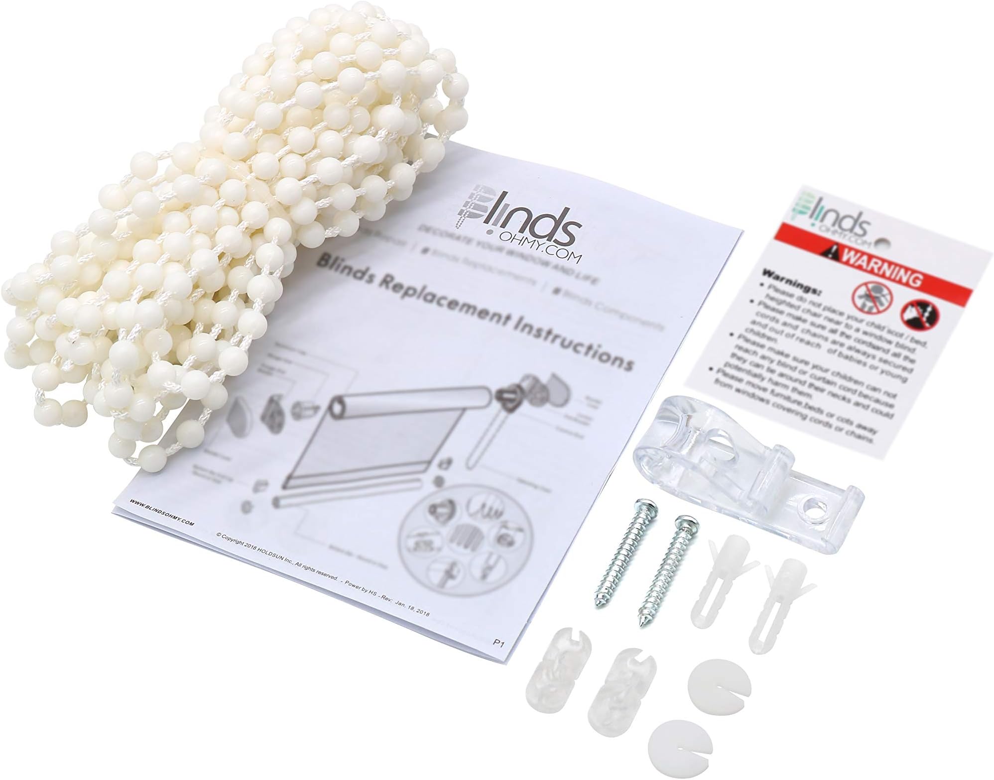 EasyRoll Blindsohmy(TM) Roller and Roman Shade Blind Beaded Chain Cord -4.5ร6MM (8 Yards) + Chain Connectors + Child Safety P Clips + Plastic Expansion Pipe Screw