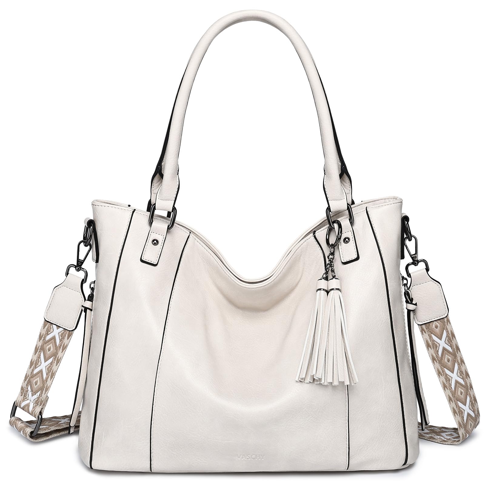 VASCHY Bolso Hobo Grande de Piel Vintage Mujer, Bolso Multifuncional de Hombro y Bandolera, Bolso Tote y Shopper, con Correa Ajustable Tipo Guitarra, Portátil para Universidad, Trabajo y Viaje