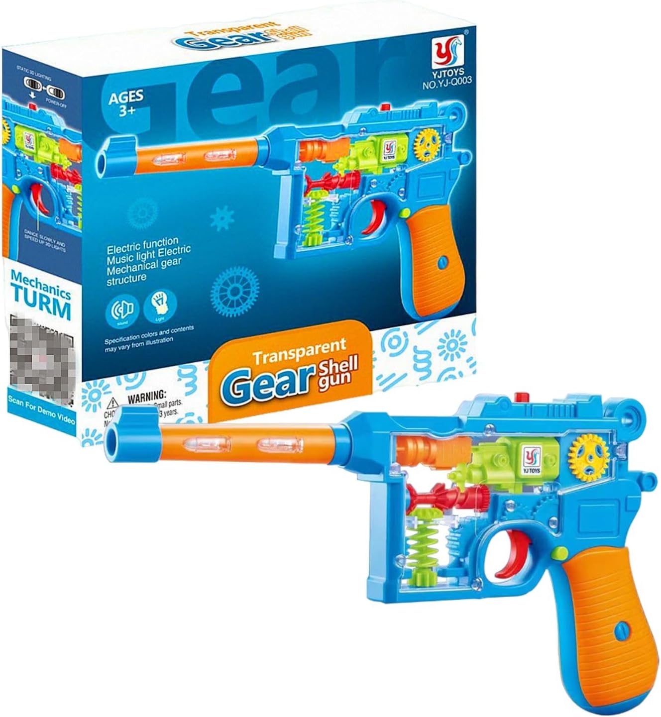FunBlast Electric Toy Pistol for Kids - Transparent Mechanical Gear Gun With Light and Sound, Boys' Toy for 3+ Years Old
