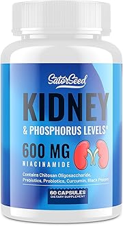 SatorSeed Kidney Cleanse Detox & Repair – Kidney Support Supplement with 600mg Niacinamide, Chitosan Oligosaccharide, Curcumin, Probiotics – Phosphorus Binder – 60 Capsules