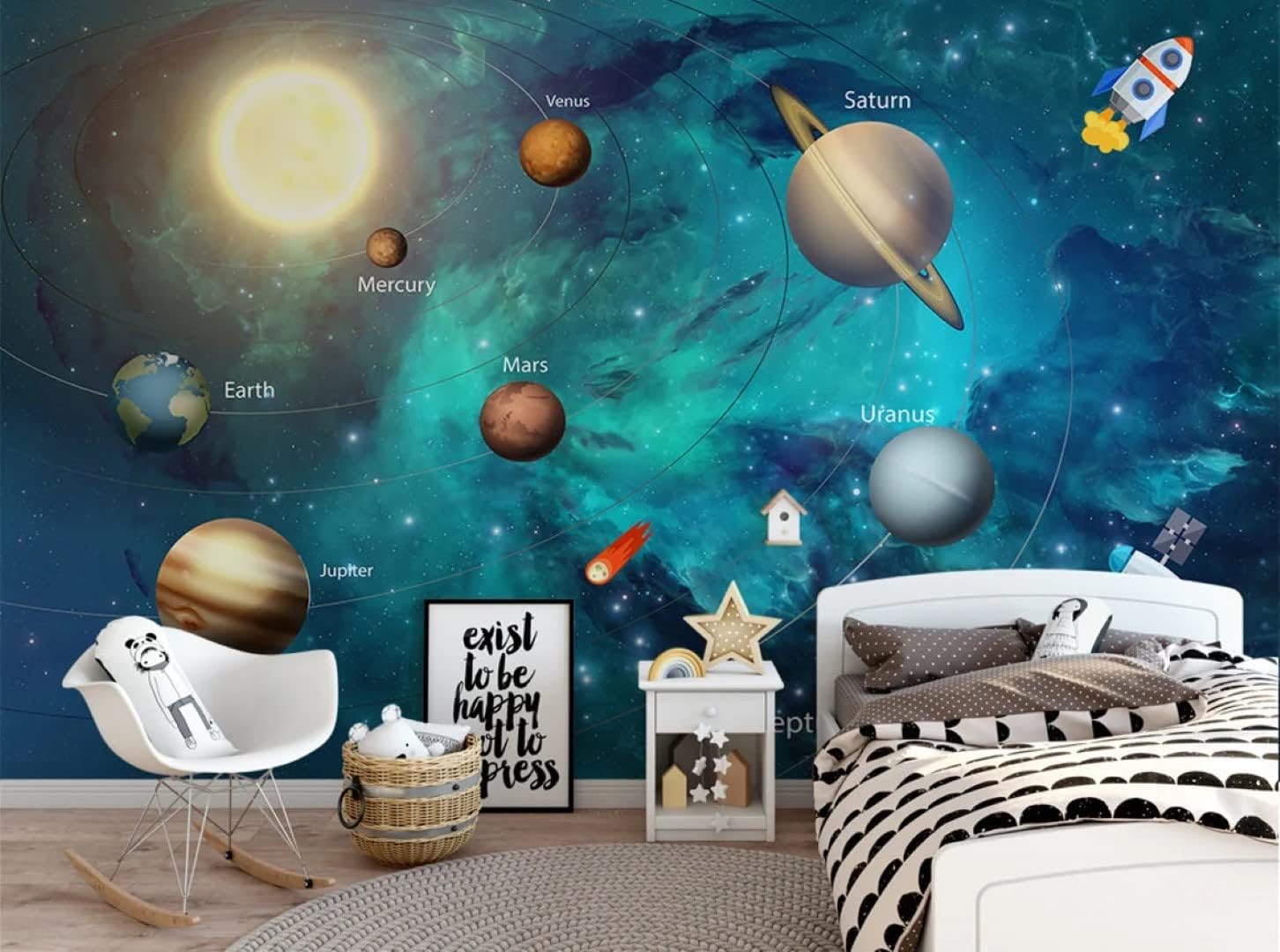 Solar System Starry Sky Planet Peel and Stick Wallpaper Wall Design Removable 100''H x 150''W