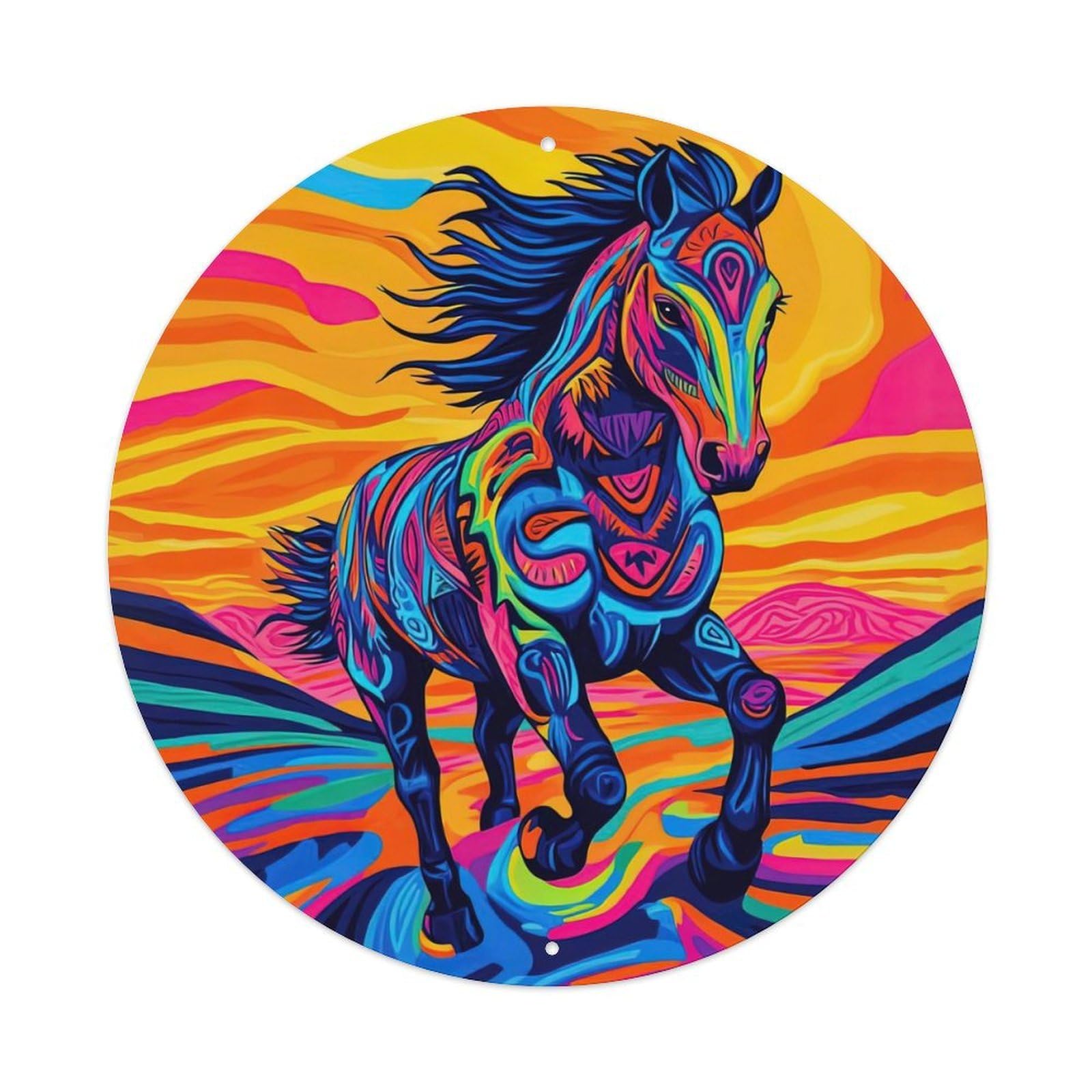 Animal Colourful Horses Artwork Vintage Metal Tin Sign Plaque Wall Decor for Cafe, Club Bar, Office, Garden Metal Poster 8x8Inch