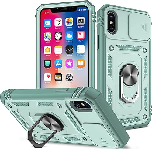 Fetrim Funda para iPhone X, Funda de teléfono con soporte de anillo de rotación para Apple iPhone XXS - Verde