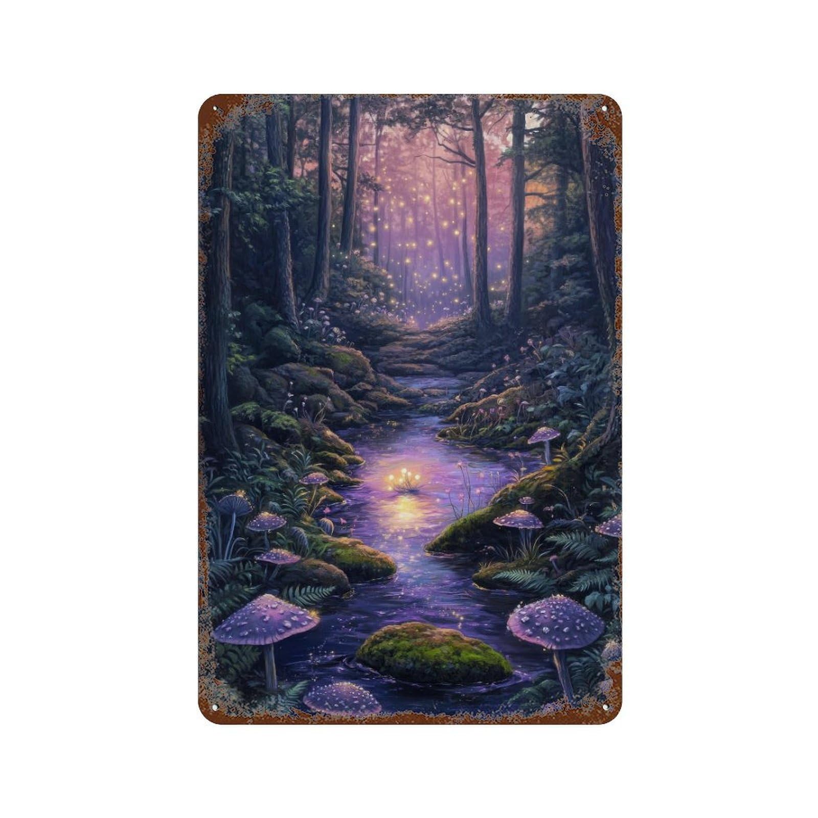 xiaoxiaoshen Fairy Pond Cottagecore Enchanted Forest Magical Lake Scene Whimsical Nature Decor Wall Decor Art Metal Tin Poster Modern Home Decor Art Home Bar Shop Decorations Vintage Sign 30x20cm