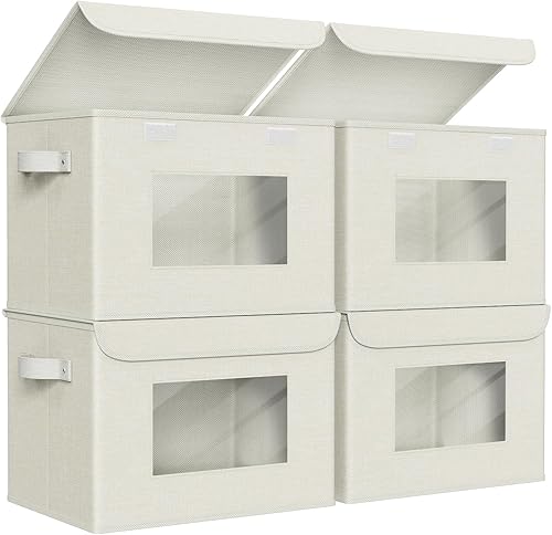 Miniatura 11 de Univivi Contenedores de Almacenamiento con Tapas [Paquete de 4] Cajas de Almacenamiento de Tela Grandes Plegables Apilables con Tapas, Organizadores