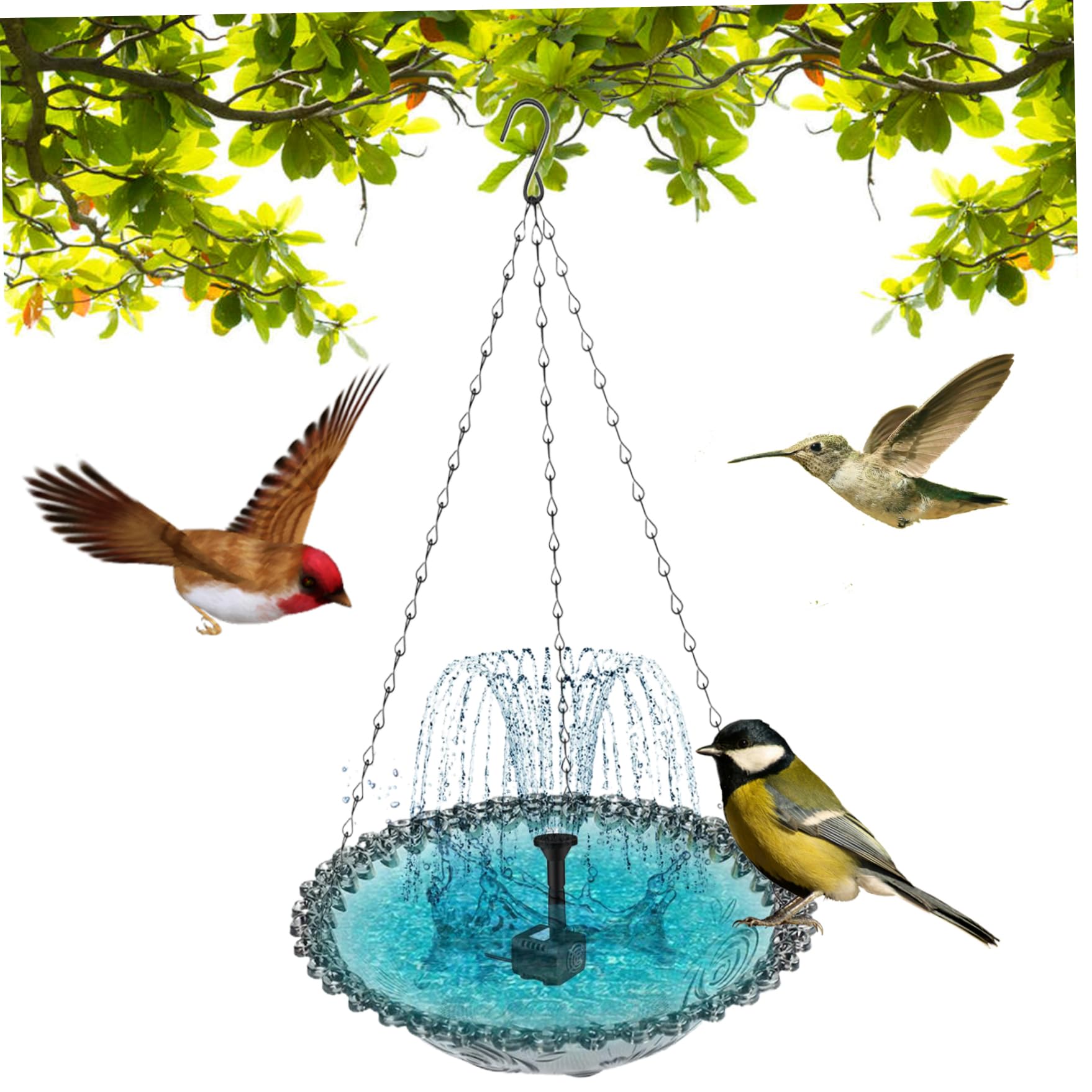 Fontaine solaire extérieure mangeoire oiseaux suspendue et grand bain rond