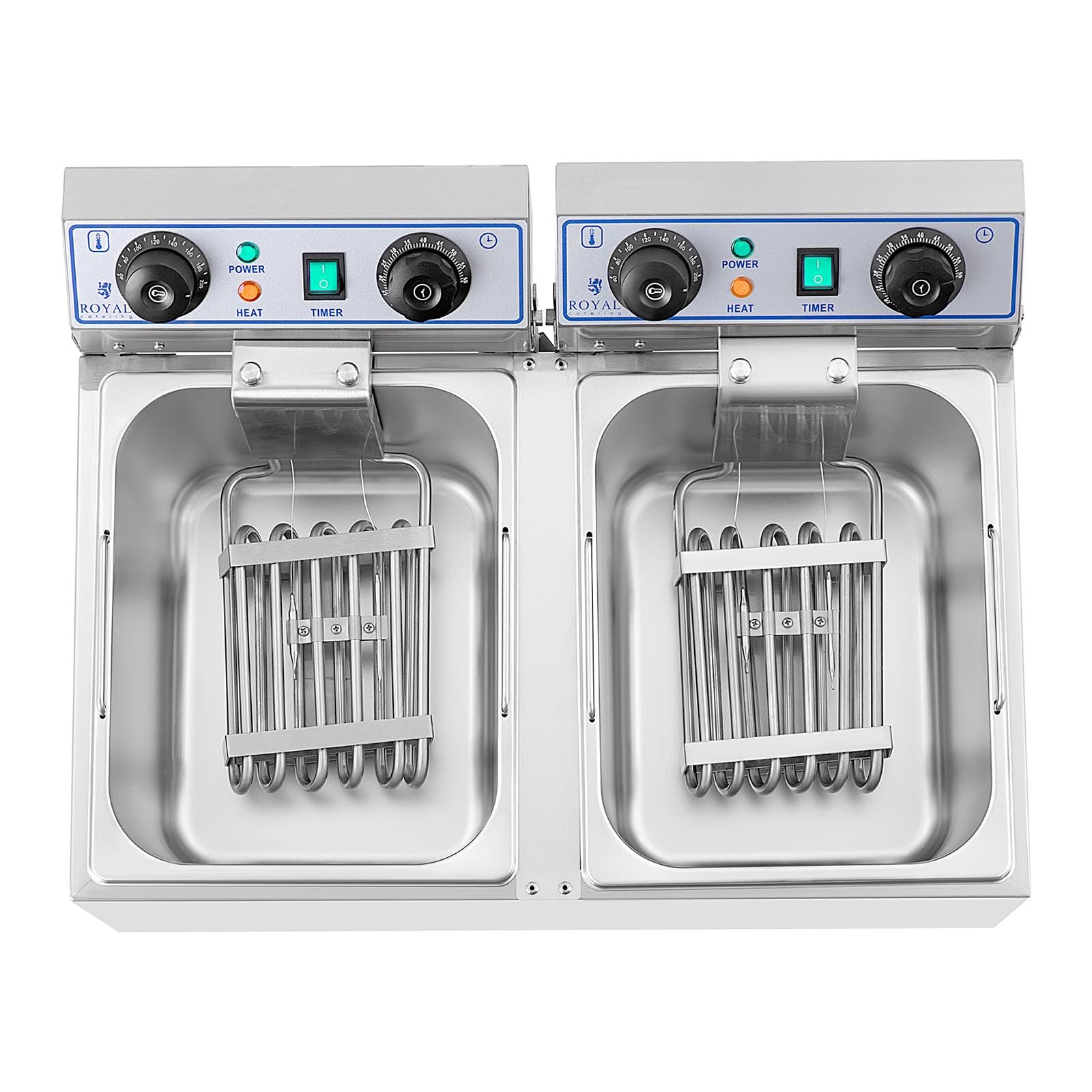 Royal Catering Freidora Eléctrica 2 x 13 Litros RCTF-13DH (Potencia 2 x 3.200 Watt, Temporizador 60 Minutos, Cuba Extraíble Acero Inoxidable)