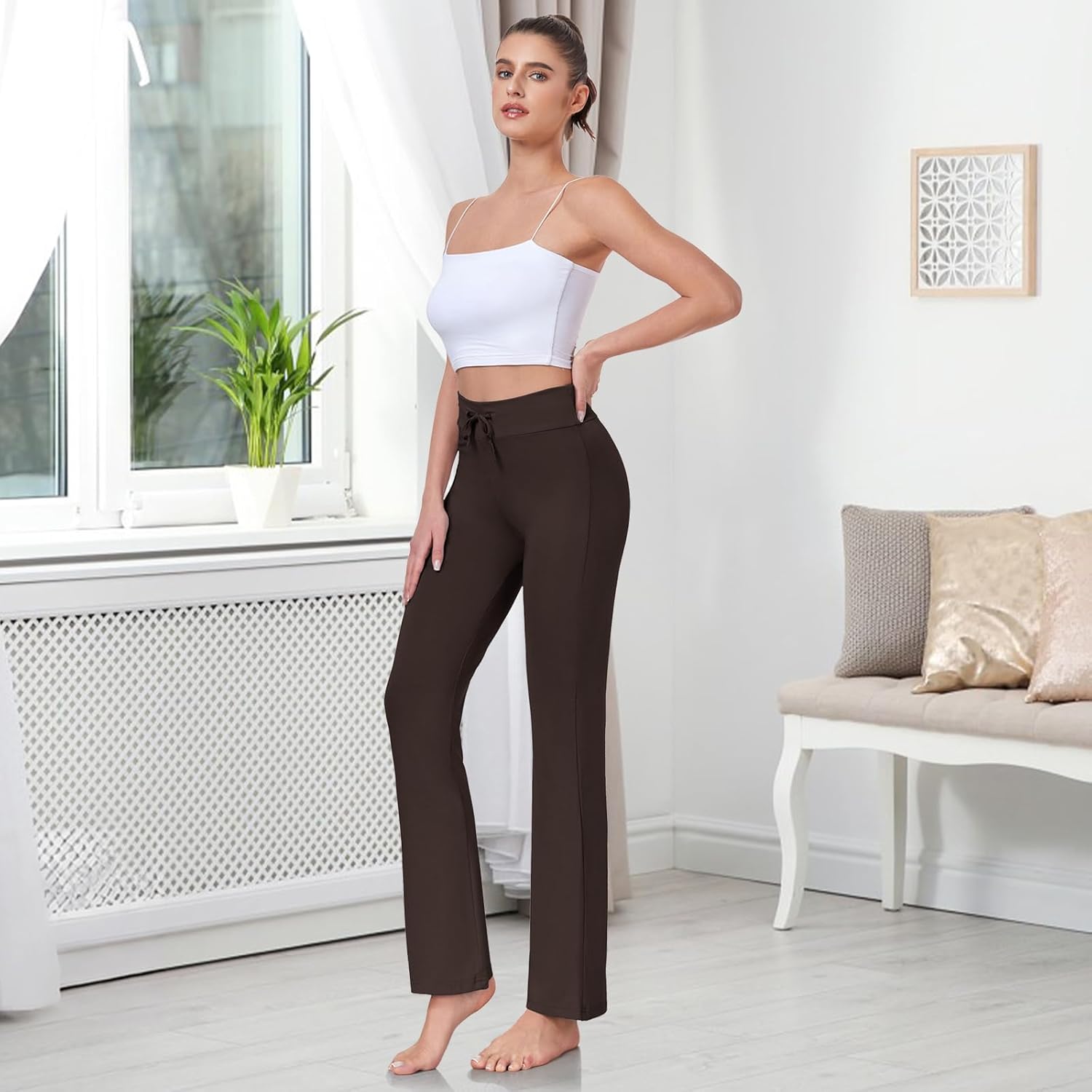 ADANIKI Women's Long Modal Comfy Drawstring Trousers Loose Straight-Leg for Yoga Running Sporting - Image 7