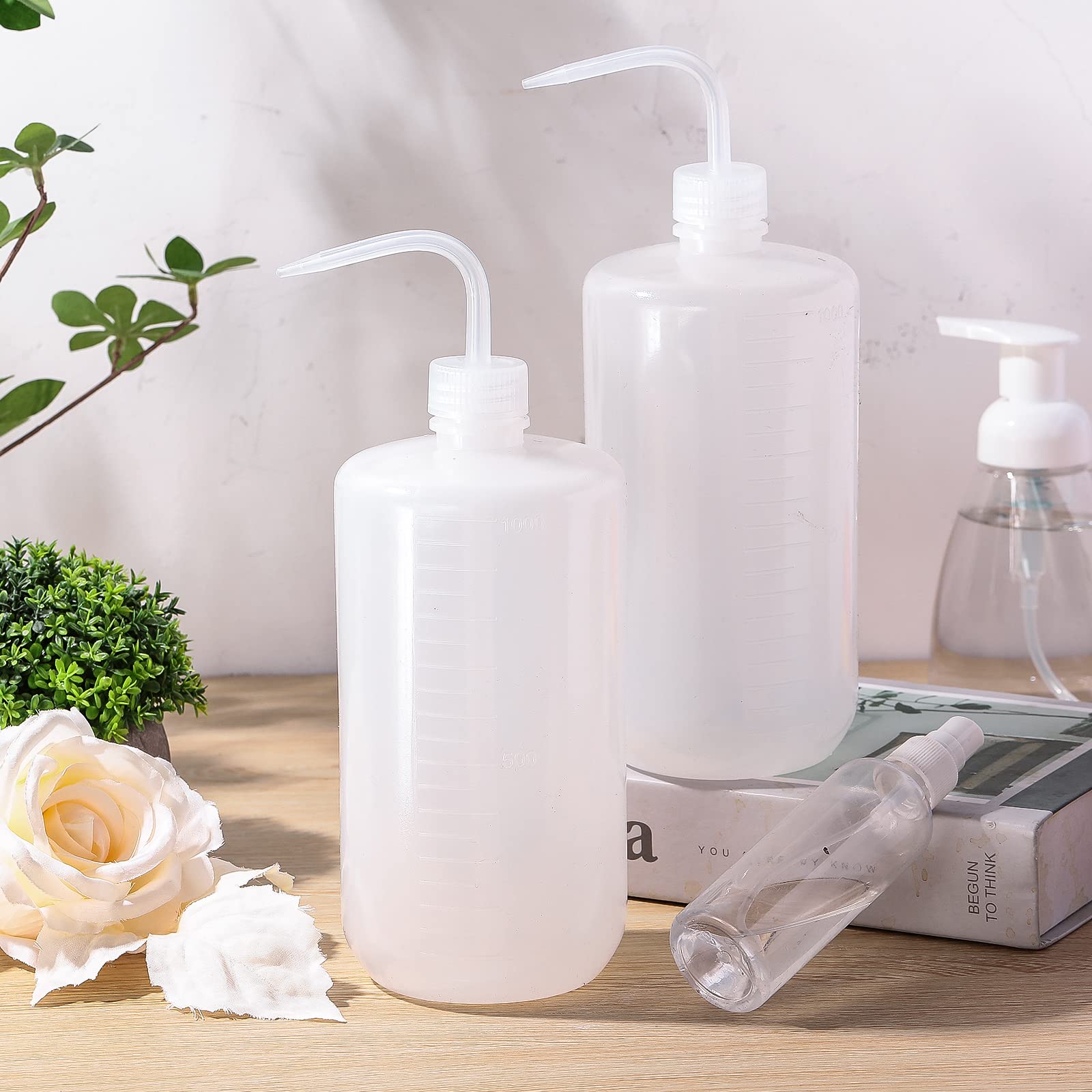 Mumufy 8 Stück 1000ml Kunststoff Waschflasche Labor Squeeze Flasche Squirt Flasche Tattoo Wasserflaschen mit schmalem Mund und Skala für Chemie Industrie Labor Gartenarbeit Tattoo Waschen Reinigung