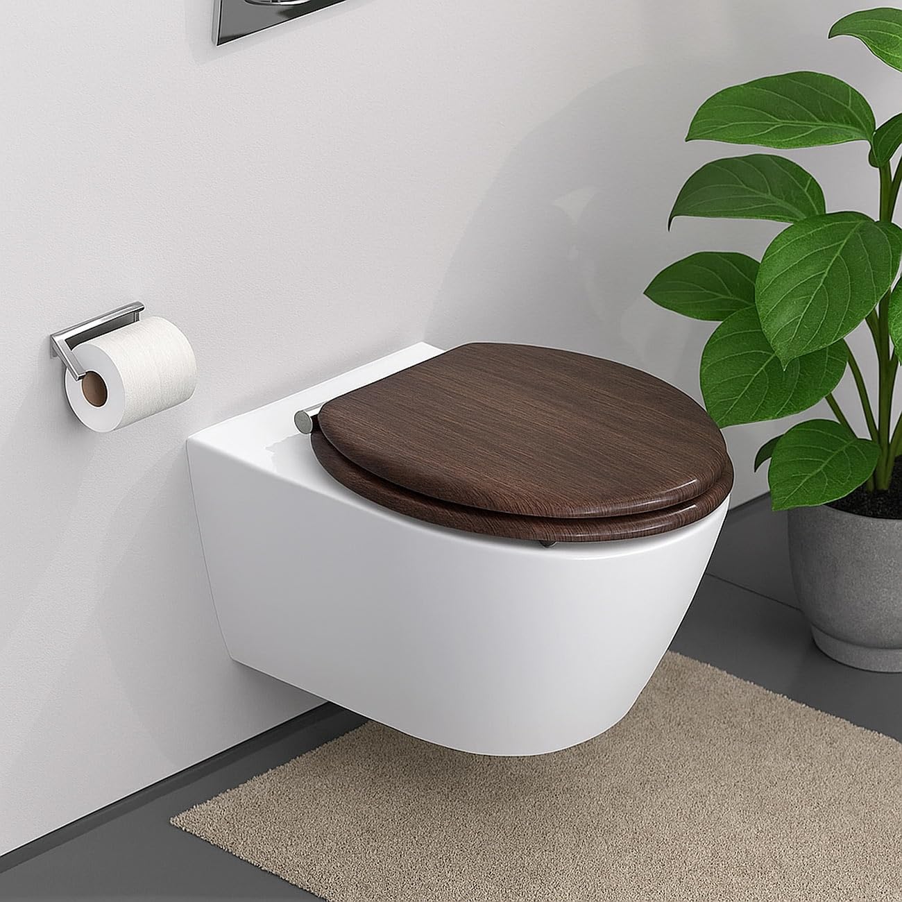 WC Sitz mit Deckel: 2er-Set WC-Sitze mit Absenkautomatik, Dunkelholz-Optik (Toilettensitz mit Deckel, Automatischer Toilettendeckel)