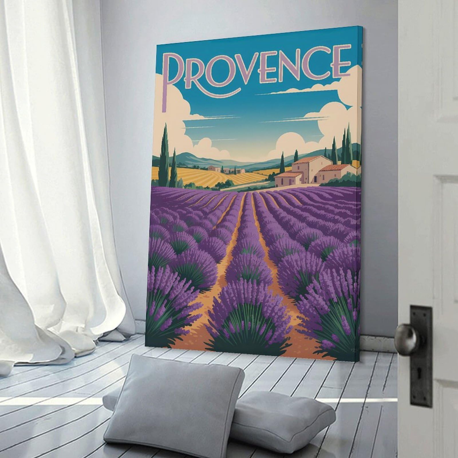 Junmoney Room Decor Wall Art Provence Lavender Field Travel, 24x36inch(60x90cm), for Living Room, Bedroom, Office Or Hallway, An Adaptable Decor Piece for Home Use