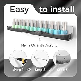 Wall-Mounted Nail Polish Organizer Rack - 15-Inch Black Mirror Finish Nail Polish Shelf, Makeup & Beauty Essentials Storage - Multi-Purpose Display Holder for Small Space, Vanity Bathroom, 6 Pack