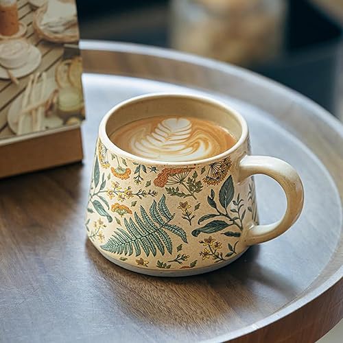 Miniatura 2 de Taza de café hecha a mano del diseño floral de la taza de café de cerámica de la capacidad grande taza de café