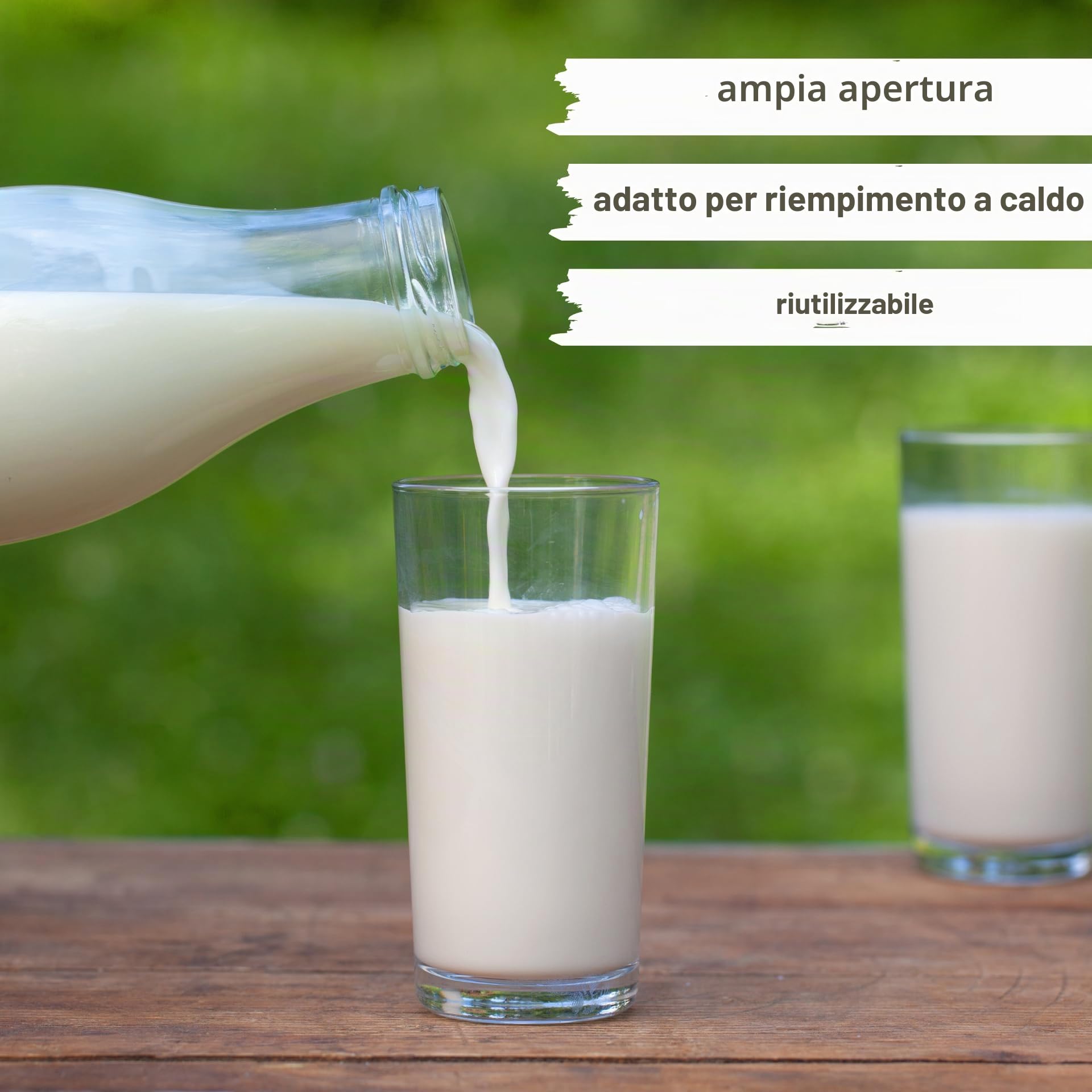 4 bottiglie di vetro da 1000 ml, con 8 coperchi dorati, con etichette incluse