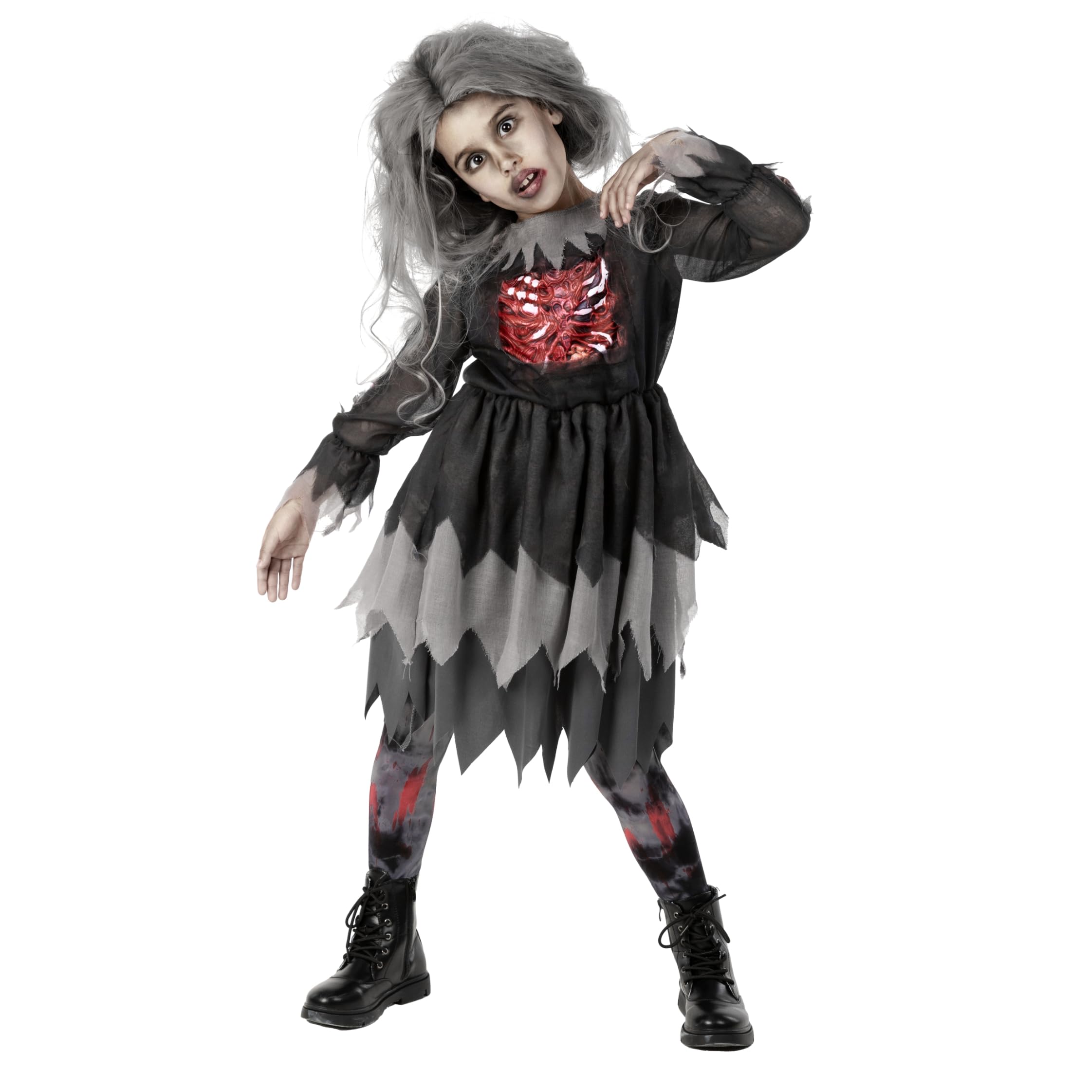 Morph Costume Zombie Bambina, Costume Halloween Bambina | Abito a Strati con Gabbia Toracica & Ossa Stampate, Design Horror, Perfetto per Halloween, Ideale per il Gioco di Ruolo