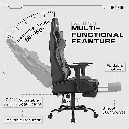 Miniatura 6 de Homall Sillas para videojuegos, silla de computadora con reposapiés y soporte lumbar de masaje, silla de juego de altura ajustable con reposacabezas