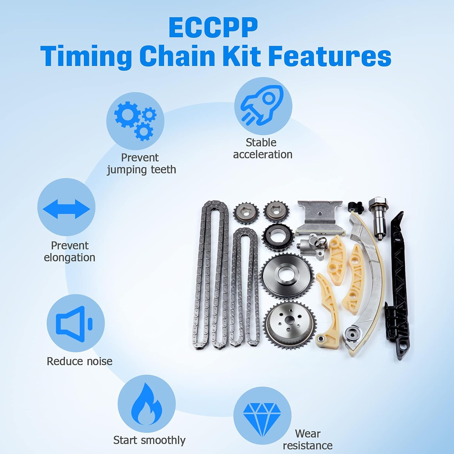 Engine Timing Chain Kit, ECCPP Automotive Replacement Timing Parts without Water Pump Sets for 2008-2015 for Chevrolet Malibu Equinox for Buick L4 2.0L 2.2L 2.4L-Replace # 12680750 9-4201S 9-4201SX