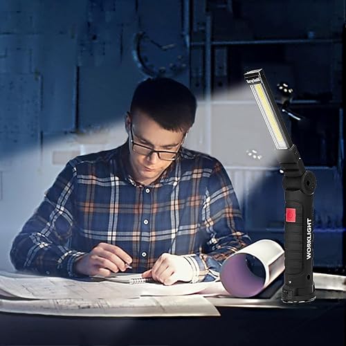 Miniatura 2 de LHOTSE Luz de trabajo LED, linterna recargable con base magnética y gancho, pantalla de batería, rotación de 360°, 5 modos, luz de trabajo plegable