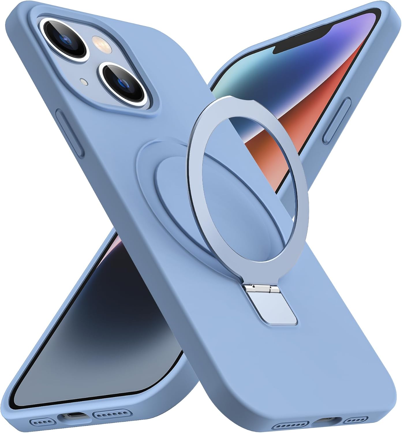 SKYLMW Designed for iPhone 13/14 Case with Magnetic Invisible Stand Compatible with MagSafe Military Drop Tested Shockproof Silicone iPhone 13/14 Phone Cases for Women Men 6.1'', Blue