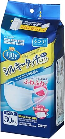 Amazon 個別包装 フィッティ シルキータッチ マスク 耳ゴム ふわり 30枚入 ふつうサイズ ホワイト Pm2 5対応 フィッティ 布マスク