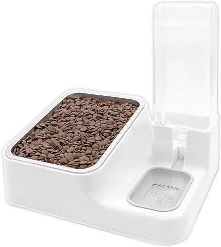 Miniatura 1 de Comedero para mascotas y dispensador de agua 2 en 1, con cuenco de alimentación de acero inoxidable, fácil de limpiar, dispensador de agua con sifón