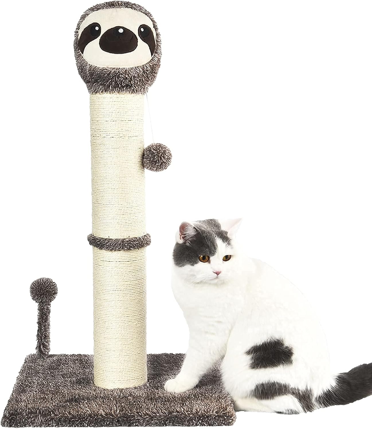 BOLUO Cat Scratching Post Tall Toy Sloth Cat Trees for Adult Large Cats Scratcher Cute Kitten Kitty Sisal Scratch with Teaser Ball…