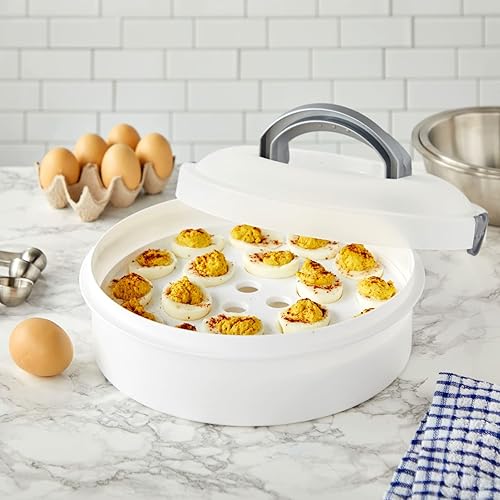 Miniatura 4 de Juvale Portartarta con tapa y asa  12 x 4 pulgadas, plástico redondo blanco  Contenedor de plástico reutilizable con tapa para transporte  Porta