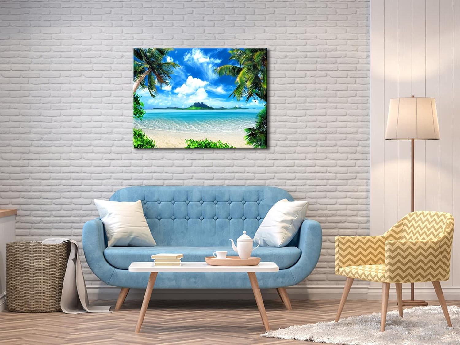 Pyradecor Large Blue Sea Beach Canvas Prints Wall Art Seascape Pictures Paintings for Living Room Bedroom Home Decorations Modern Landscape Giclee Artwork