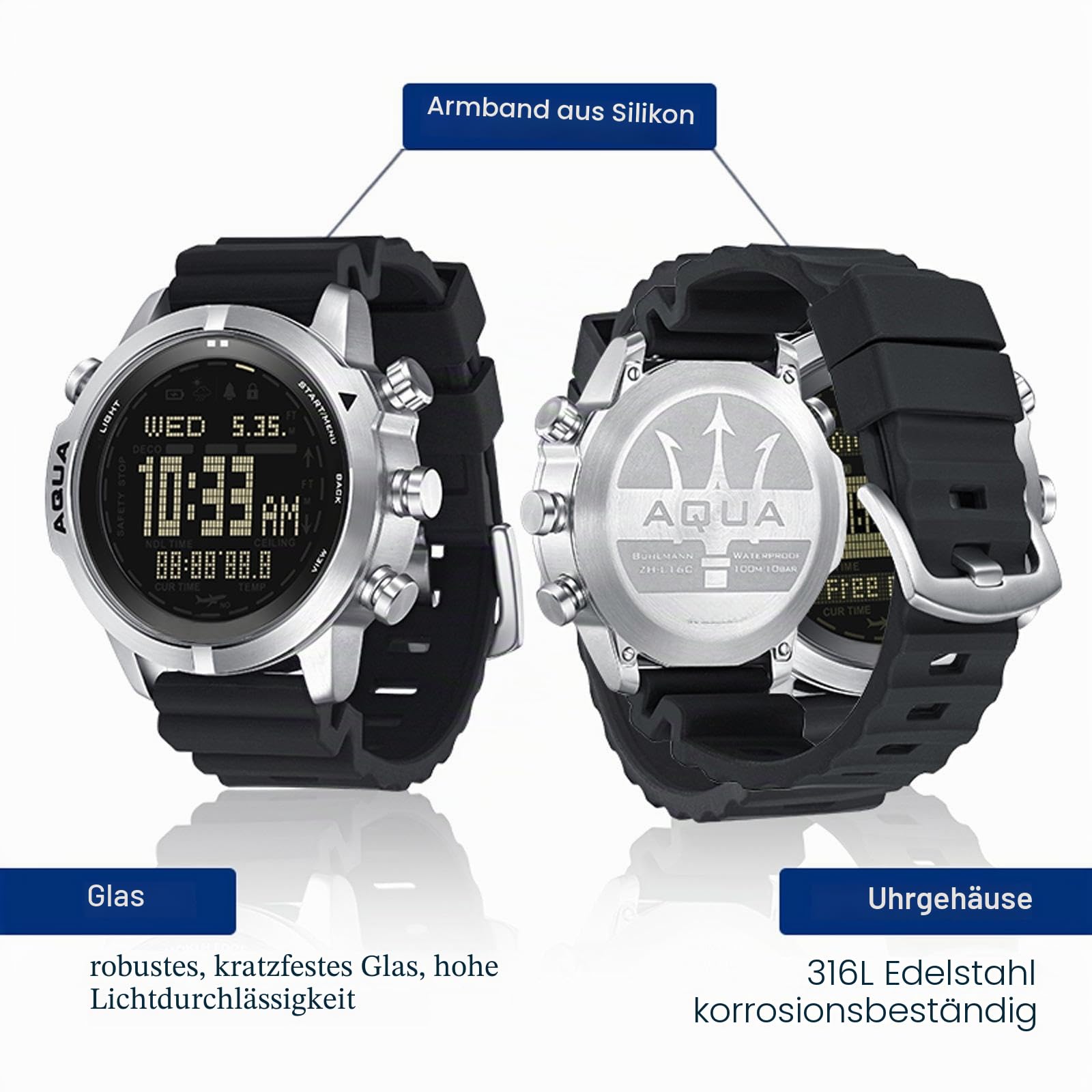 findtime Taucheruhren Submariner Uhr mit 100M Wasserdicht Kompass Höhenmesser Barometer NDL Zeit Schwimmuhr für Schwimmer Taucher Segeln Tauchcomputer