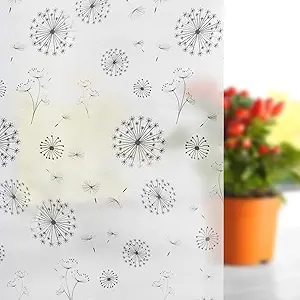FILMGOO Window Privacy Film 4D Decorative Stained Glass Decals Static Cling Window Sticker Non-Adhesive(Dandelion,17.5 Inch x 6.5 Feet)