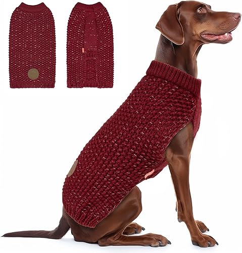 Miniatura 37 de KYEESE Suéter para Perros Grandes con Agujero para Correa Pullover Cálido con Hilo Reflectante Macho Tejido Grueso Elástico de Punto Abrigo