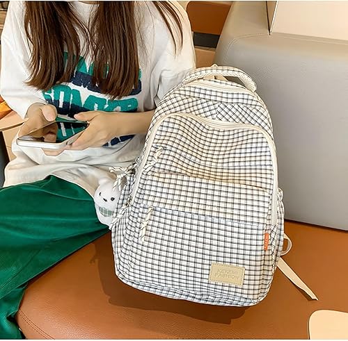 Miniatura 4 de Qyrno Mochila a cuadros Kawaii con bonitos accesorios, linda mochila estética, mochila de bricolaje, 2-negro, Mochilas de mochila