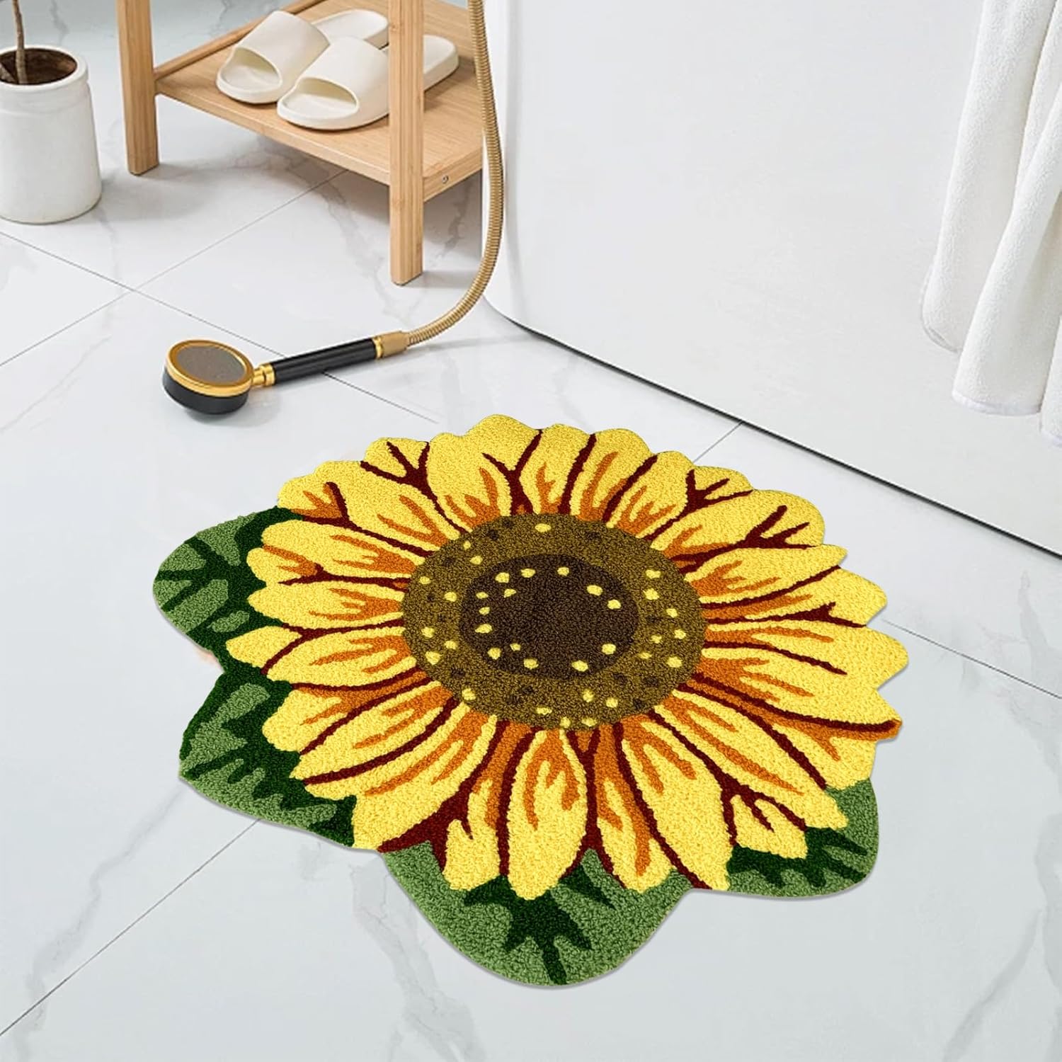 ABREEZE Sunflower Rug Hand Woven Sunflower Carpet,35.4" x 25.5" Flower Shaped Washable Bath Carpet Layered Doormats Indoor Rug for Front Porch/Farmhouse/Entryway/Patio/Bedroom/Living Room