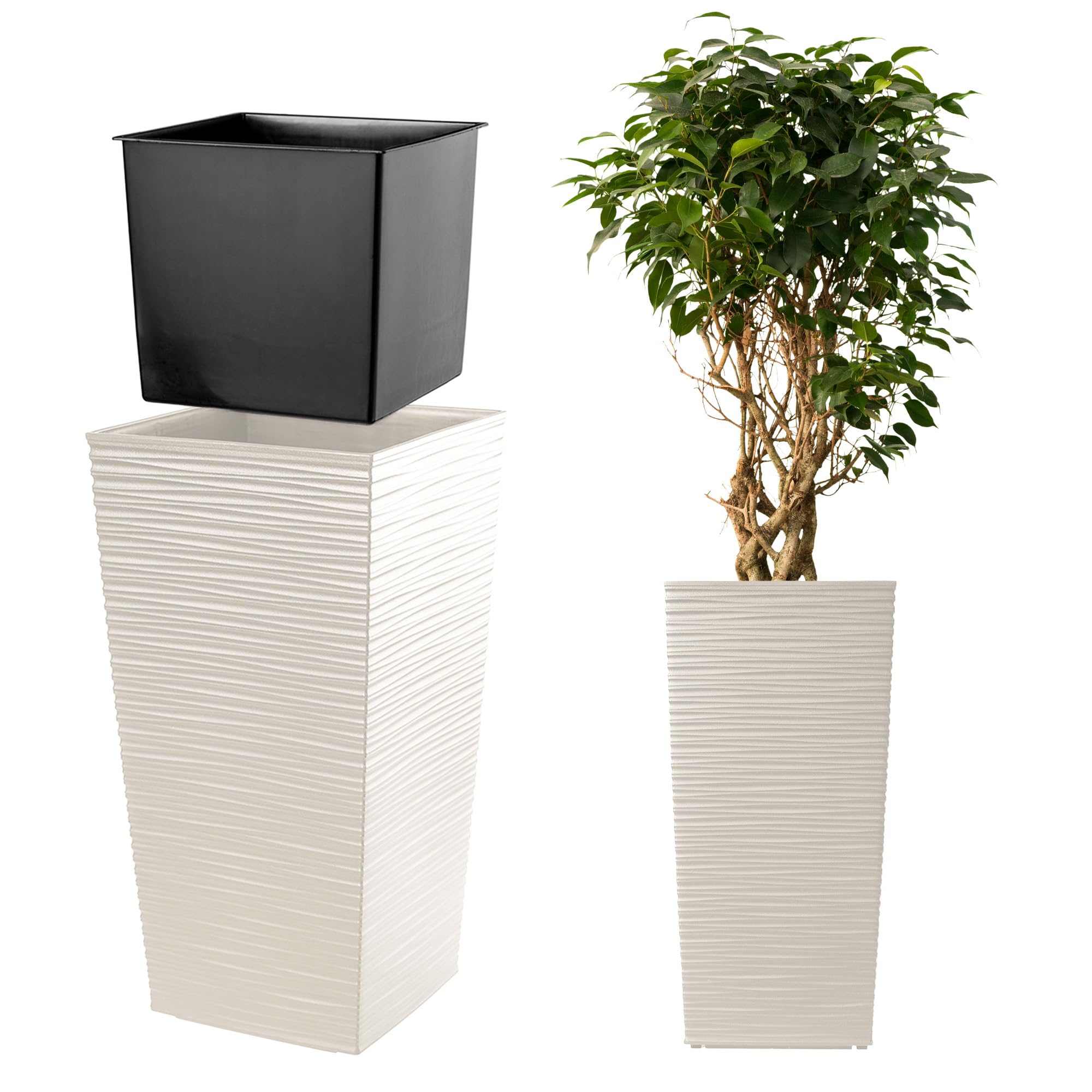KADAX Macetero Alto de Diseño Moderno para Plantas de Interior y Exterior, Maceta Grande de Plástico, Jardinera Alta (Crema, Texturizado, 68 cm) — view 41