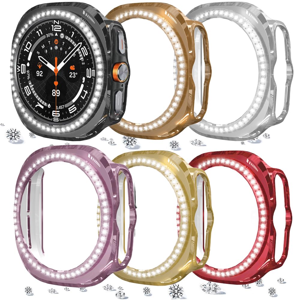 DEALELE [2-PACK] Case Compatible with Samsung Galaxy Watch 5/4 44mm, Bling Single-Row Diamond PC Protective Case Replacement Watch Cover Bumper (44mm, Gold+Transparent) — view 243