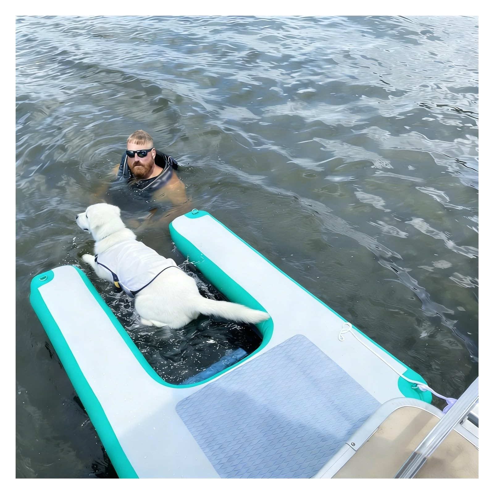 Rampa per Piscina per Cani Rampa per Cani per Barche A Pontone in Acqua, Scala Galleggiante Portatile per Cani, Rampa Gonfiabile in PVC per Cani per Barche, Portata Fino A 105kg(Green)
