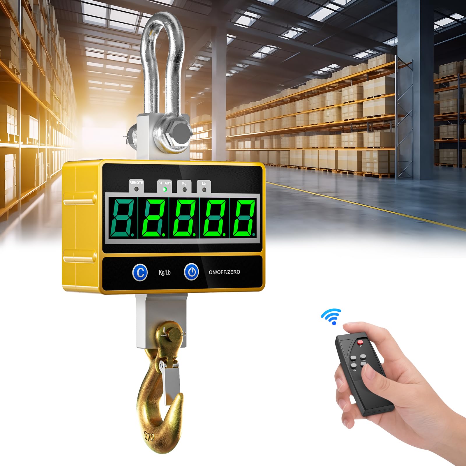 Industrial Pesado Escala Colgante 2000kg para Trabajo Pesado Báscula de grúa Digital con Mando a Distancia Recargable Báscula Colgante electrónica de Alta precisión de 2T