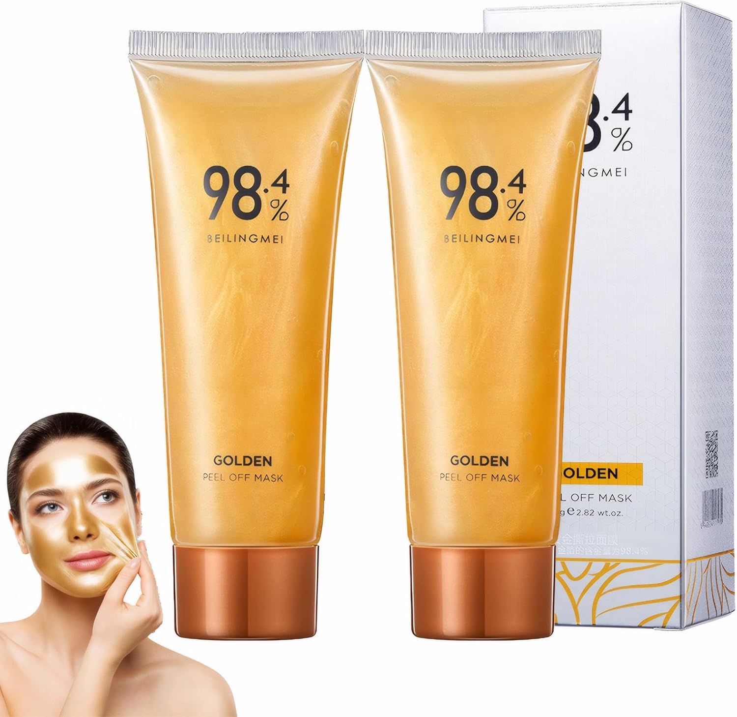 2PCS Gold Foil Peel Off Mask, 98.4% Gold Face Mask, Golden Peel Off Face Mask, Anti Wrinkle Face Mask, Deep Skin Clean, Reduces Fine Lines & Wrinkles, Skin Care Face Lifting Firming Mask