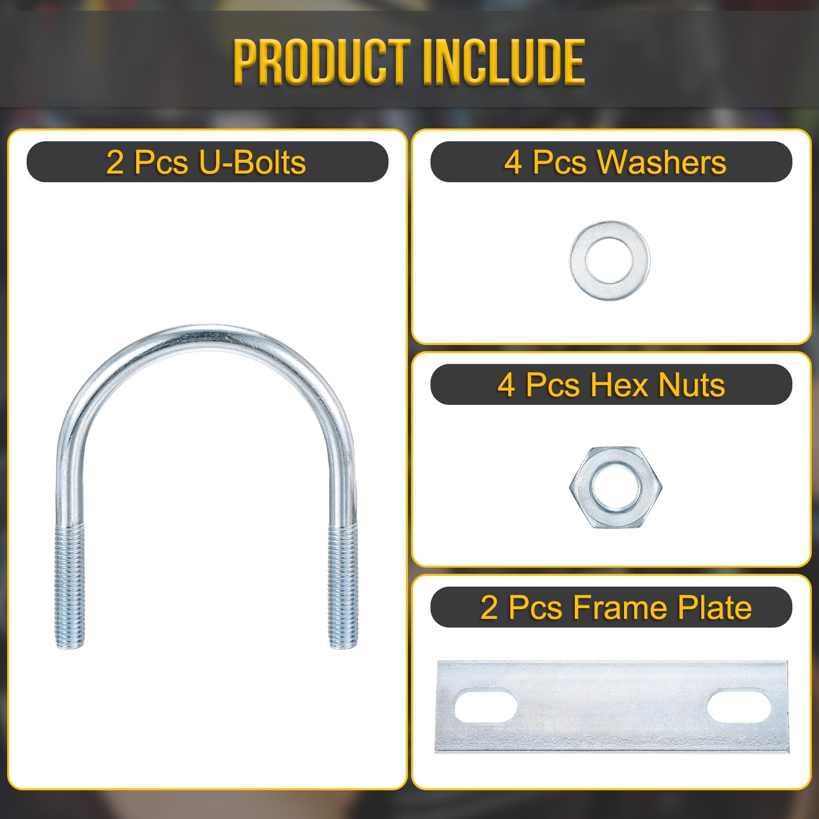 DTGN M8x60x84mm U Bolts Round Kit, 2Set, Carbon Steel U-Bolt Kit with Nuts, Washers, Frame Plate, Good for Pipe Trailer - Image 3