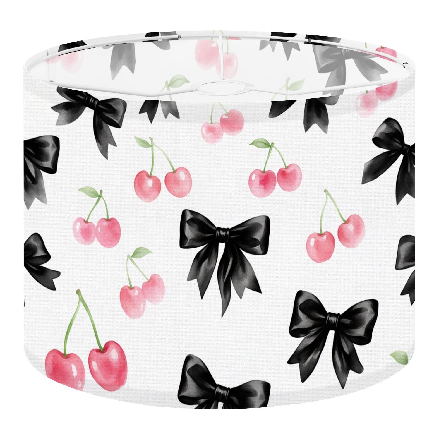 Fabric Round Drum Lamp Shade Black Bows Cherry Design Watercolor Style Vintage Medium Linen Decorative Assembly Replacement Lampshades 13inch Set of 1 for Table Lamps, Floor Lamps,Ceiling Lamp