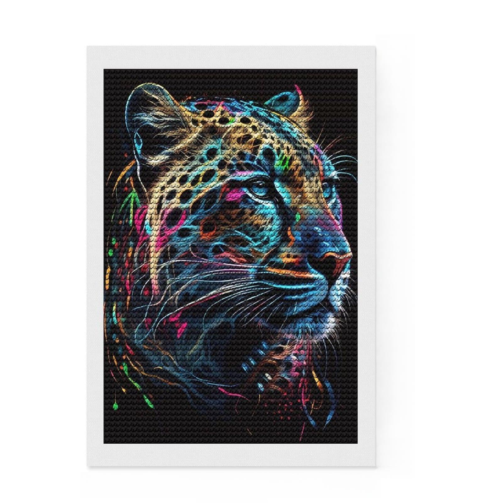 Junmoney Jaguar Pop Art Animal Face Diamond Art Canvas 8"x12", for Teens, Enjoyable At-Home Hobby, Office Decor, Gift Idea, Pleasing Wall Art Project
